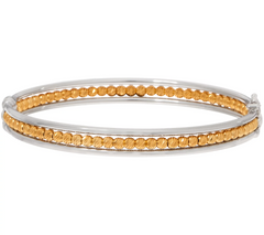 Italian Silver Diamond Cut Yellow Bead Bangle, Large