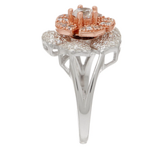 Diamonique Two- Tone Spinning Flower  Sterling Silver Ring, Size 10