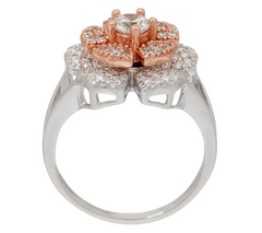 Diamonique Two- Tone Spinning Flower  Sterling Silver Ring, Size 10
