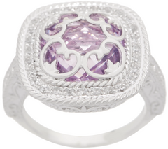 DeLatori Sterling Silver Rose de France Cushion Cut Ring, Size 5