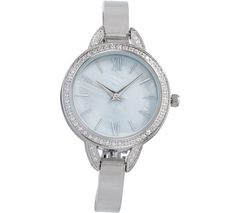 Diamonique Round Silver Tone Watch with Bracelet Strap, Boxed