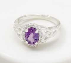 JMH Jewellery Amethyst Trinity Knot Sterling Silver Halo Ring Size 10