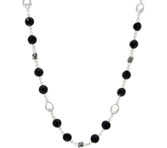 Michael Dawkins Sterling Silver Onyx/Clear Gemstone 24" Necklace