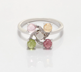 Sterling Silver Multi- Tourmaline Spinner Ring, Size 9