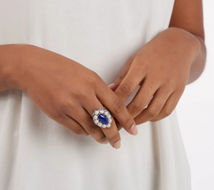 Sterling Silver Lapis & Cultured Pearl Gemstone Ring Size 10