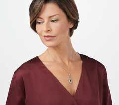 DMQ Sterling Siver Simulated Light Blue Topaz Pendant w/Chain 16"