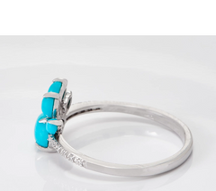 Anillo de plata de ley QVC con turquesa ovalada y diamante redondo con huella de pata, talla 7