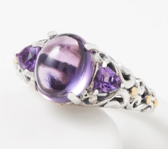 Artisan Crafted Sterling Silver Three Amethyst Stone Ring, Size 7