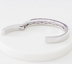 Brazalete con bisagras de topacio azul redondo QVC de 16,7 cm en plata de ley