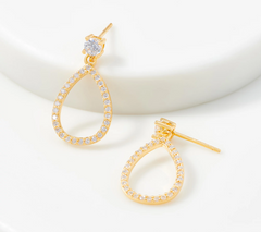 Diamonique Gold Clad Sterling Silver Pave Pear Drop Earrings