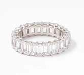Diamonique Platinum Clad Silver Emarald Cut Eternity Band Ring Size 9