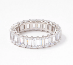Diamonique Platinum Clad Silver Emarald Cut Eternity Band Ring Size 9