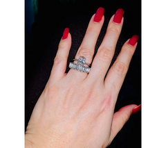 Diamonique Platinum Clad Silver Emarald Cut Eternity Band Ring Size 9