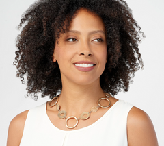 Susan Graver Goldtone Textured and Polished Circle Link Necklace 19"