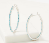 Gemstone Blue Topaz Inside Out Oval Silver Hoop Earrings