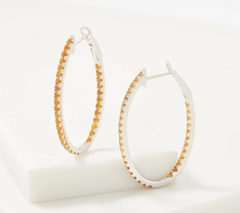 Gemstone Inside Out Oval Citrine Hoop Earrings