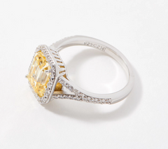 Diamonique Simulated Canary Emerald Cut Ring Sterling Silver Size 8