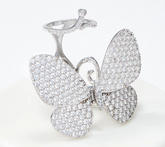 Diamonique Flexible Moving Butterfly Sterling Silver Ring, Size 6