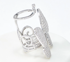 Diamonique Flexible Moving Butterfly Sterling Silver Ring, Size 6