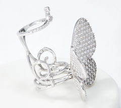 Diamonique Flexible Moving Butterfly Sterling Silver Ring, Size 6