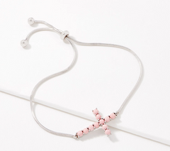 Gemstone Cabochon Cross Adjustable Pink Opal Sterling Silver Bracelet