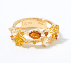 Sterling Silver Orange Multi-Gemstone Band Ring Size 6