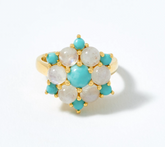 Gold-over Sterling Silver Moonstone & Turquoise Cluster Ring Size 6