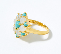 Gold-over Sterling Silver Moonstone & Turquoise Cluster Ring Size 6