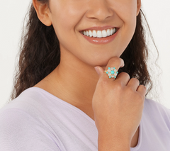 Gold-over Sterling Silver Moonstone & Turquoise Cluster Ring Size 6