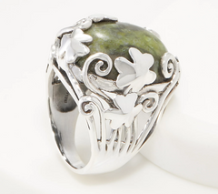 Connemara Marble 30th Anniversary Shamrock Sterling Silver Ring Size 8