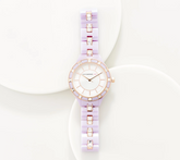 Isaac Mizrahi Live! Lilac Ceramic Crystal Link Round Dial Watch X-Large