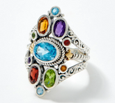 Artisan Crafted Sterling Silver & 18K Accents Multi Gemstone Ring, Size 6