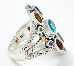 Artisan Crafted Sterling Silver & 18K Accents Multi Gemstone Ring, Size 6