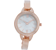 Diamonique Round Rose Tone Watch with Bracelet Strap, Boxed