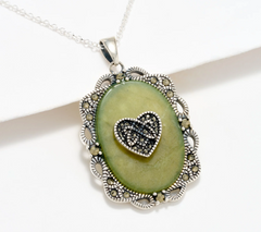 Connemara Marble Shamrock Pendant with Celtic Heart 18"