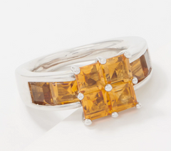 Gemstone Sterling Silver Square Cut Citrine Gemstone Ring Size 7