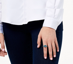 Gemstone Sterling Silver Square Cut Swiss Blue Topaz Ring Size 8