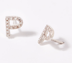 Affinity Gold Clad Sterling Silver Diamond P Initial Stud Earrings, 1/10cttw