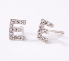 Affinity Sterling Silver Diamond E Initial Stud Earrings, 1/10cttw