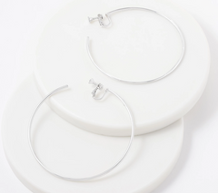Vince Camuto 3" Clip-On Silver Tone Hoop Earrings