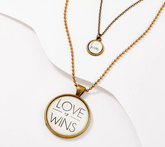 Vintage Sparrow Set of 2 Brass "Love: Love Wins" Pendant Necklaces 30"