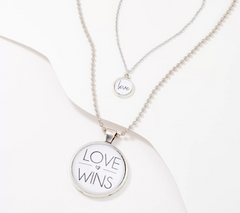 Vintage Sparrow S/2 Silver " Love: Love Wins" Pendant Necklaces