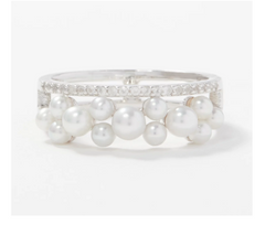 Honora Sterling Silver Round Freshwater Pearl, White Topaz Ring, Size 9