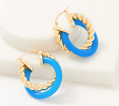 Adorna 14K Gold Electroform Blue Chacedony Hoop Earrings 1"