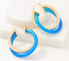 Adorna 14K Gold Electroform Blue Gemstone Twisted Hoop Earrings, 1-1/2"
