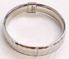 Sterling Silver Diamond-Cut Mosaic Polished Solid Bangle