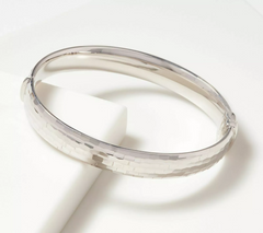 Sterling Silver Diamond-Cut Mosaic Polished Solid Bangle