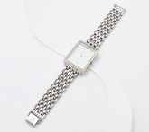 Isaac Mizrahi Live! Rose/Rose/Silver Tone Metal Mesh Link Rectangle Case Watch