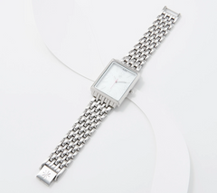 Isaac Mizrahi Live! Silver Tone Metal Mesh Link Rectangle Case Watch