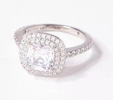 Diamonique Platinum Clad Double Halo Clear Cushion Cut Bridal Ring Size 8